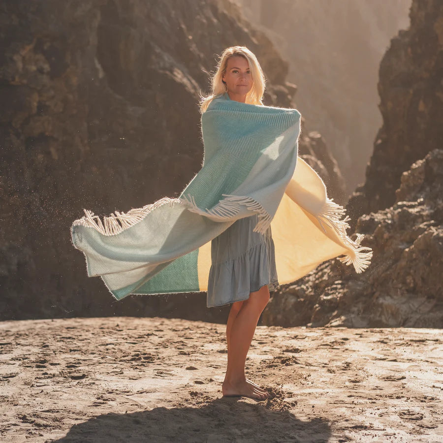 Blue Noon Herringbone Wool Blanket