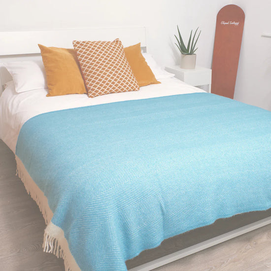 Turquoise Herringbone Wool Blanket