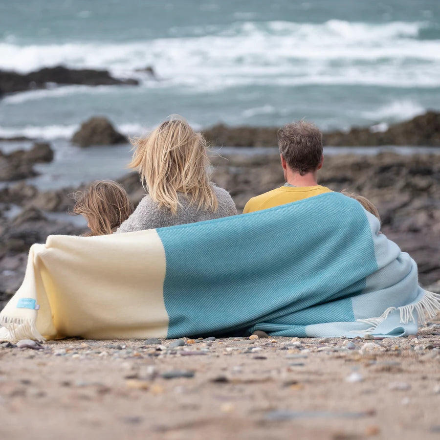 Blue Noon Herringbone Wool Blanket
