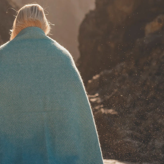 Turquoise Herringbone Wool Blanket