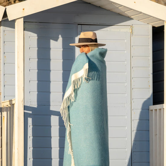 Turquoise Herringbone Wool Blanket